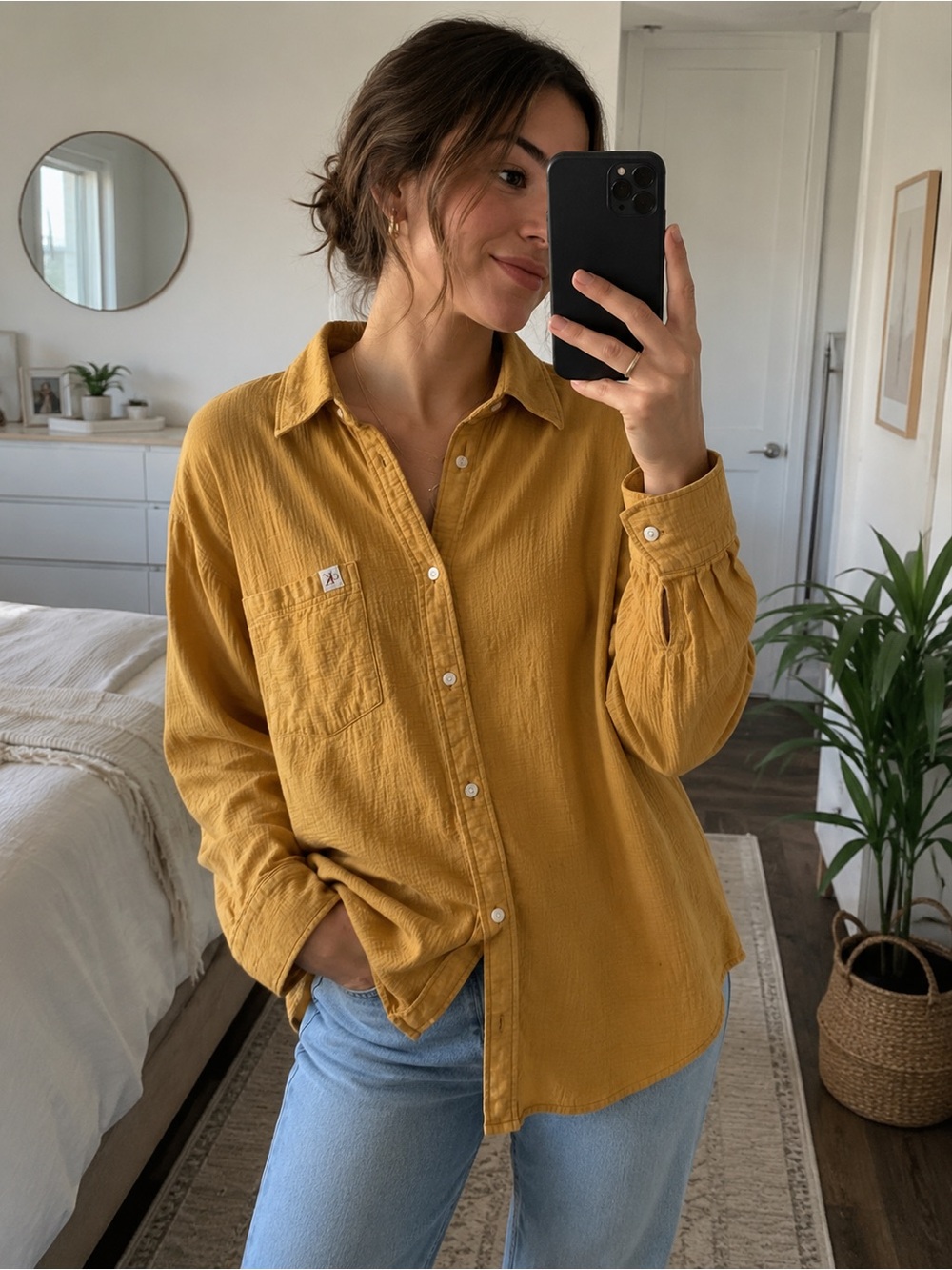 Calvin Klein Women's Mustard Button-Down Shirt